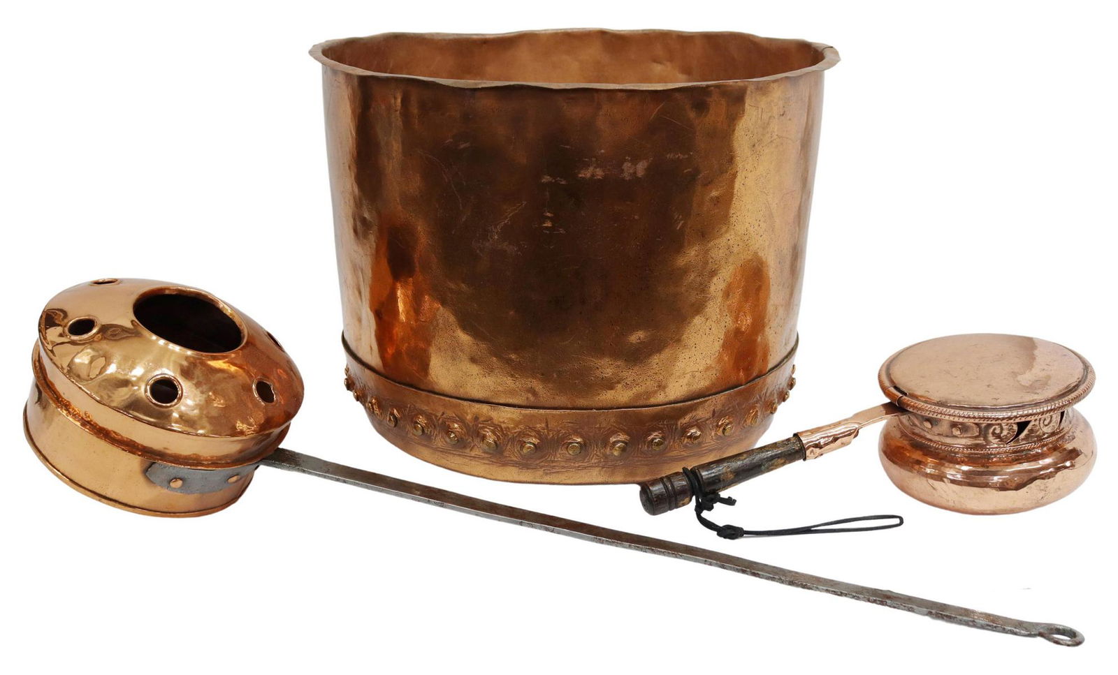 (3) COPPER ITEMS, LARGE PLANTER POT, BED WARMERS (1 of 3)