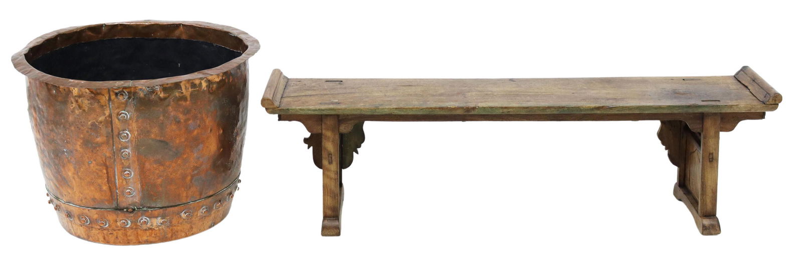 (2) DECORATIVE GROUP: COPPER POT & ATLAR TABLE (1 of 3)