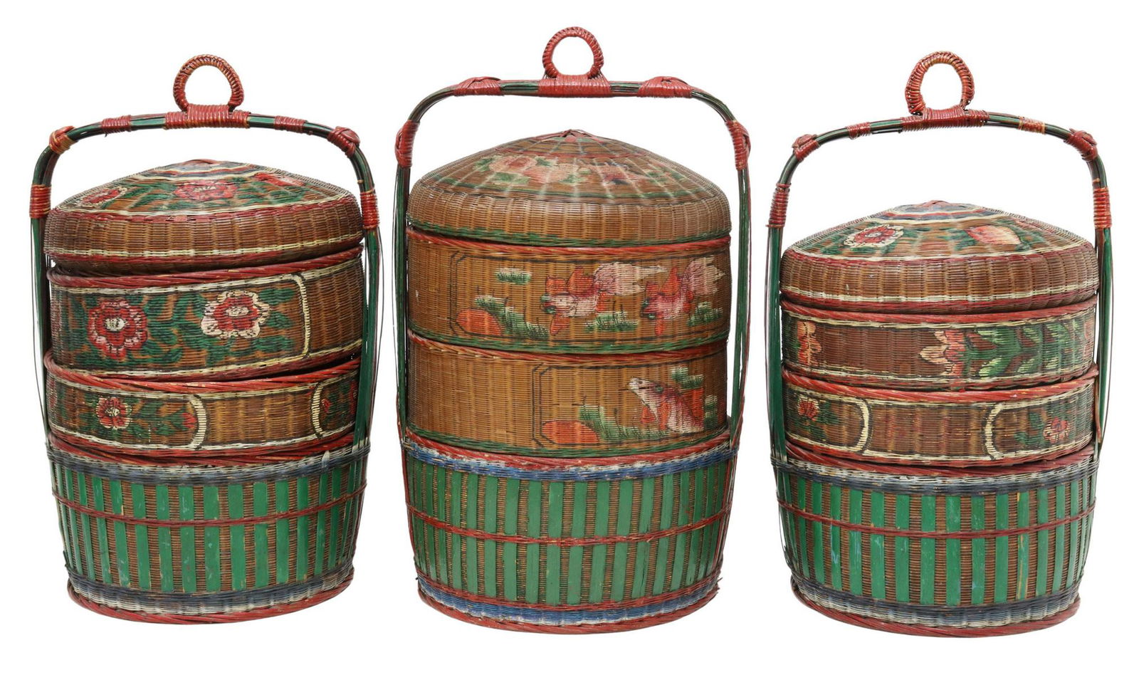 (3) CHINESE WOVEN PAINTED STACKING WEDDING BASKETS (1 of 3)