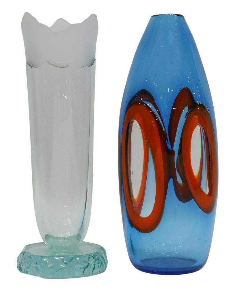 (2) ART GLASS VASES, STEPHEN SCHLANSER, MURANO (1 of 4)