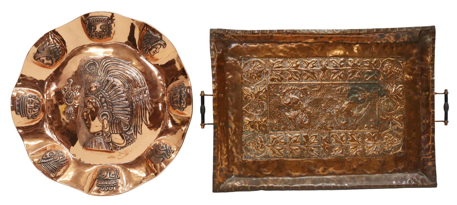 (2) MODERNIST AZTEC MOTIF COPPER CHARGER & A TRAY (1 of 3)