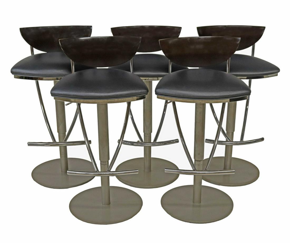 5) ITALIAN MODERN BLACK LEATHER & CHROME BARSTOOLS (1 of 3)