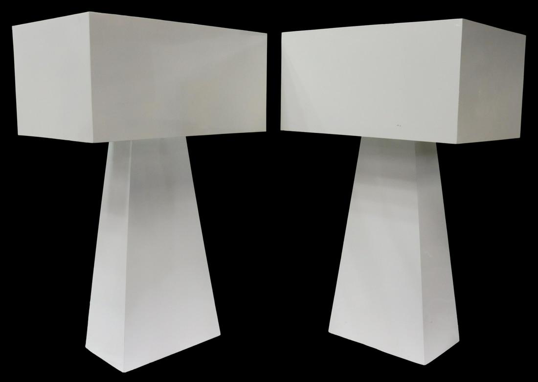 (2) GEORGE KOVACS MINKA MODERN WHITE TABLE LAMPS (1 of 5)