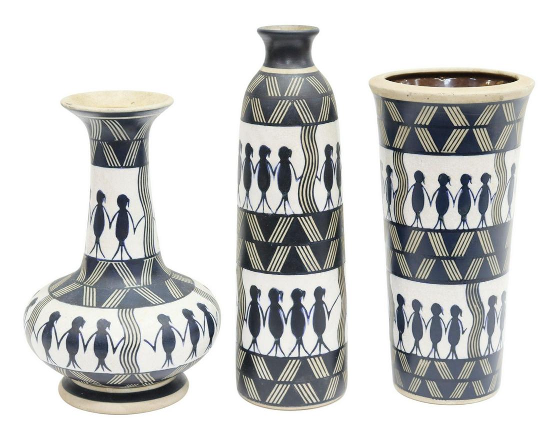 (3) DECORATIVE ART POTTERY VASES FIGURAL FORMS (1 of 2)