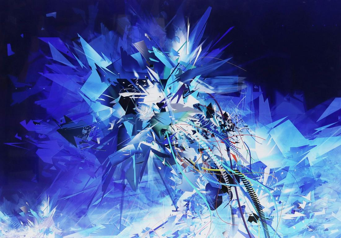 LARGE COMPUTER GENERATED ABSTRACT ART ON ACRYLIC (1 of 3)