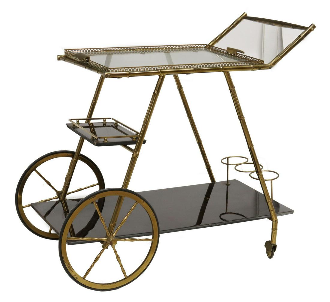 MODERN BRASS FAUX BAMBOO TRAY-TOP SERVICE BAR CART (1 of 5)