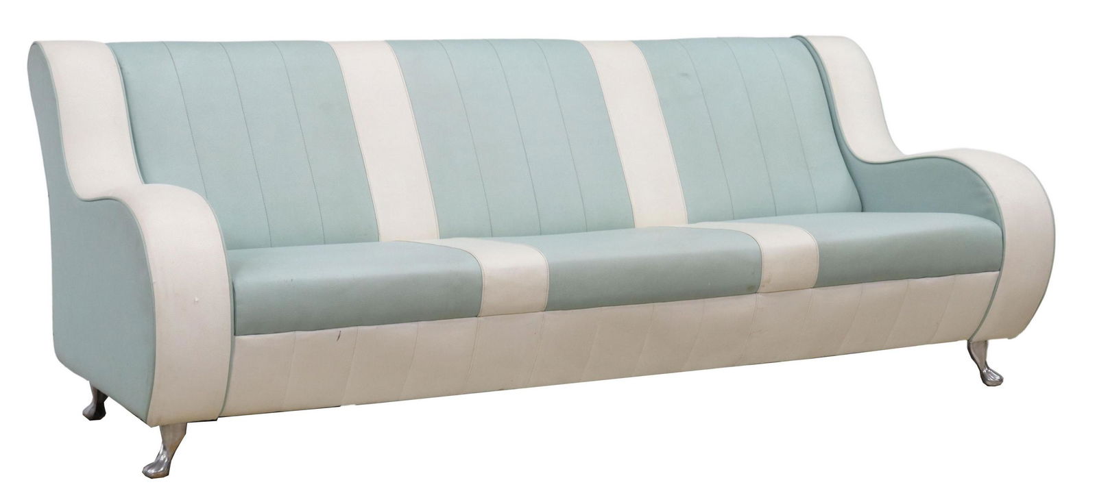 RETRO DESIGN TURQUIOSE & WHITE UPHOLSTERED SOFA (1 of 3)