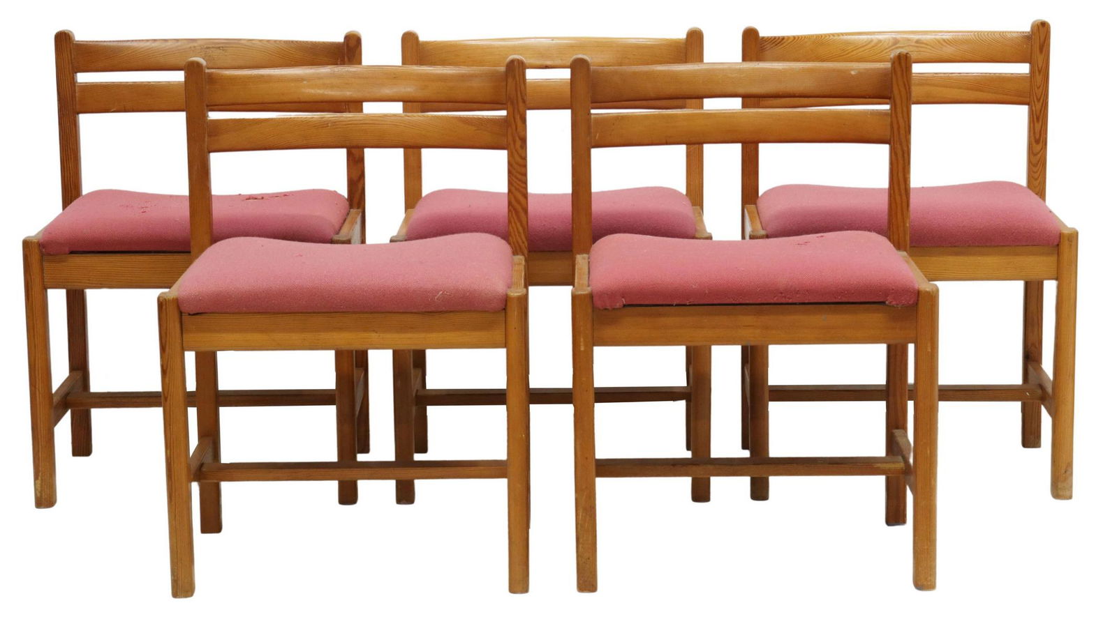 (5) BORGE MOGENSEN DANISH MID-CENTURY PINE CHAIRS: (lot of 5) Danish mid-century modern pine chairs, designed by Borge Mogensen (Danish 1914-1972) for Karl Andersson & Soner, "Asserbo" series, model 503, c.1960s, ladder back, over upholstered seat, ri
