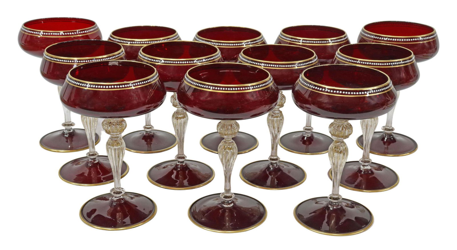 (12) ITALIAN MURANO RUBY & GILT GLASS CHAMPAGNES (1 of 3)