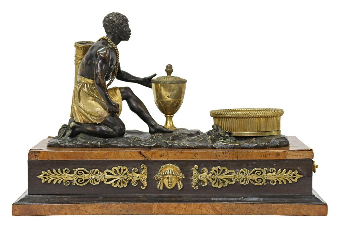 FRENCH BRONZE DORE & PATINE BLACKAMOOR ENCRIER (1 of 5)