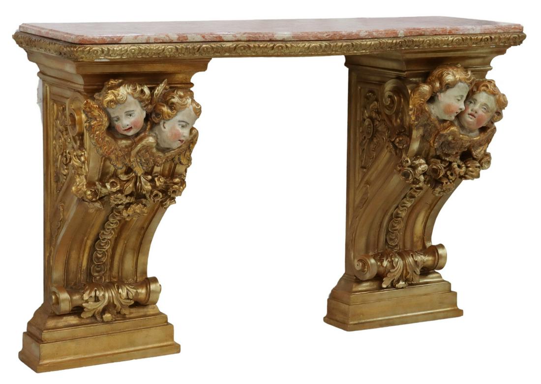 FRENCH MARBLE-TOP GILTWOOD CONSOLE TABLE (1 of 4)