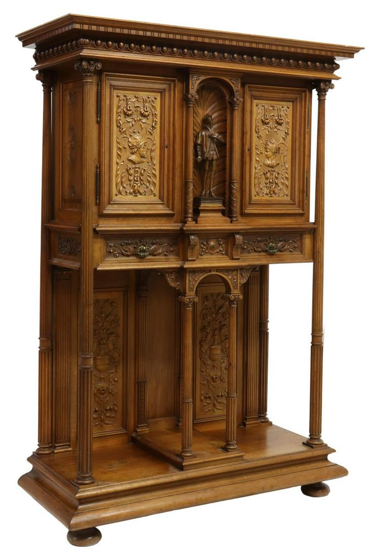 SIGNED FRENCH RENAISSANCE REVIVAL CABINET ON STAND (1 of 8)