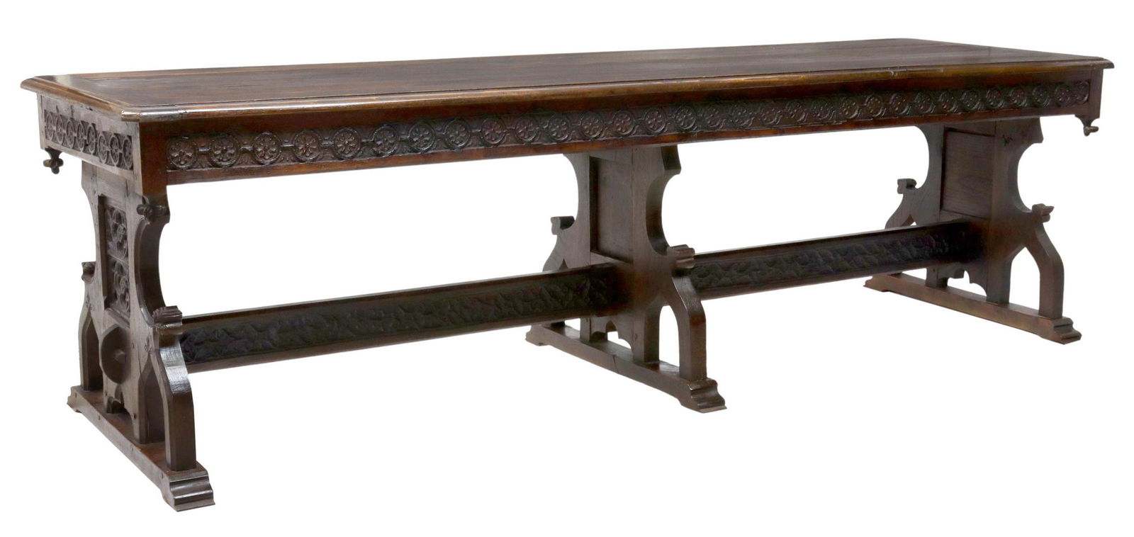 FRENCH GOTHIC REVIVAL CARVED OAK TABLE, 102.5"L (1 of 4)