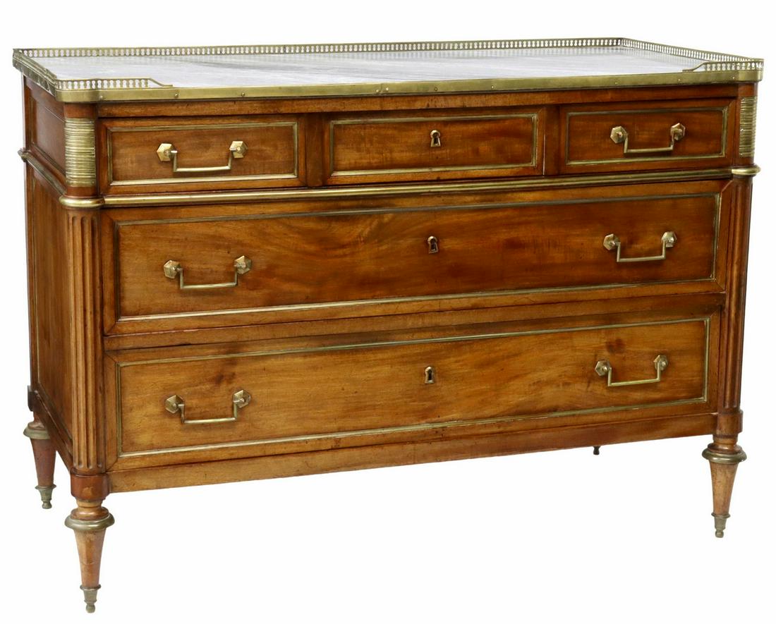 FRENCH LOUIS XVI STYLE MARBLE-TOP MAHOGANY COMMODE (1 of 5)