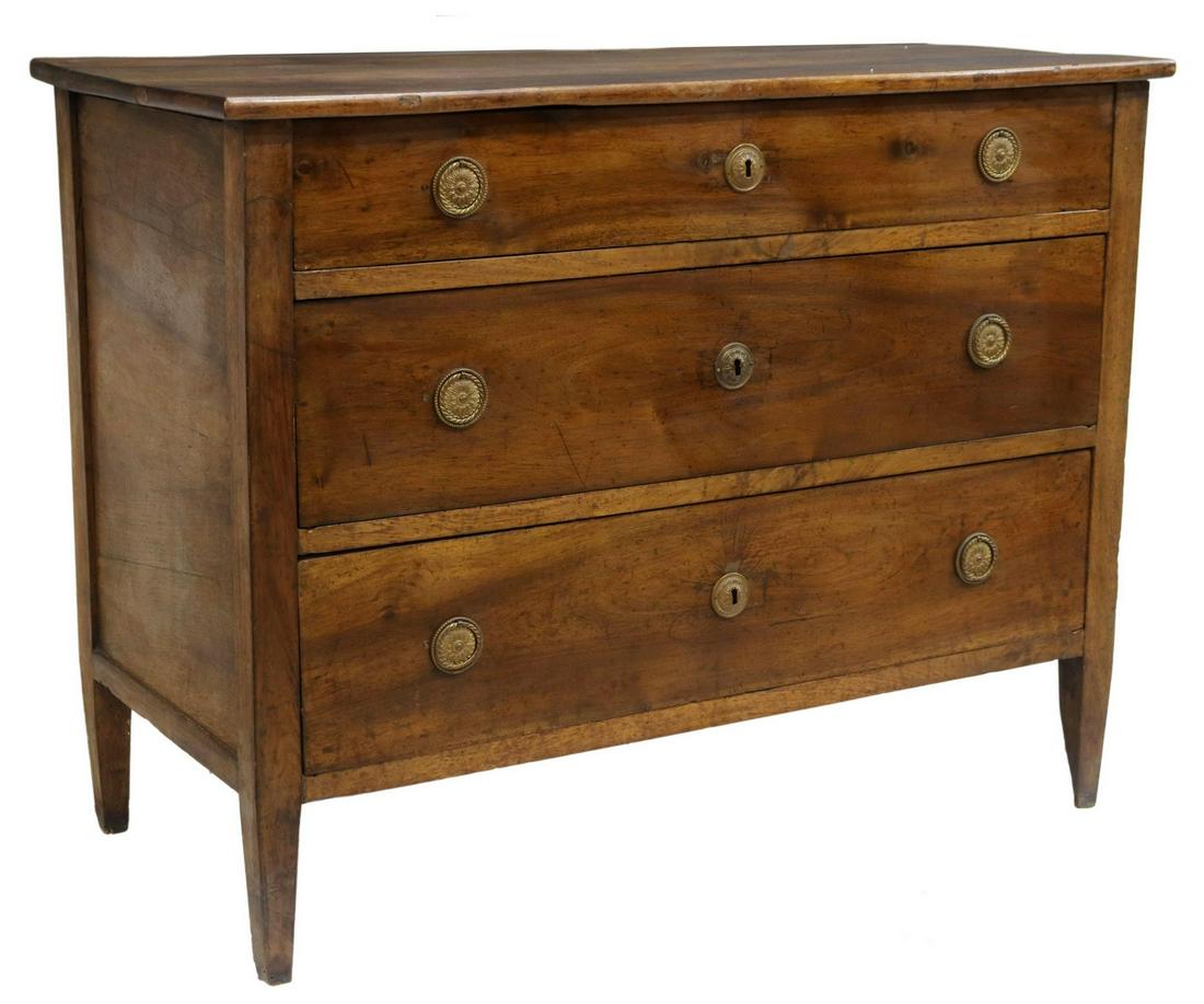 ITALIAN WALNUT THREE-DRAWER COMMODE, 18TH/ 19TH C. (1 of 5)