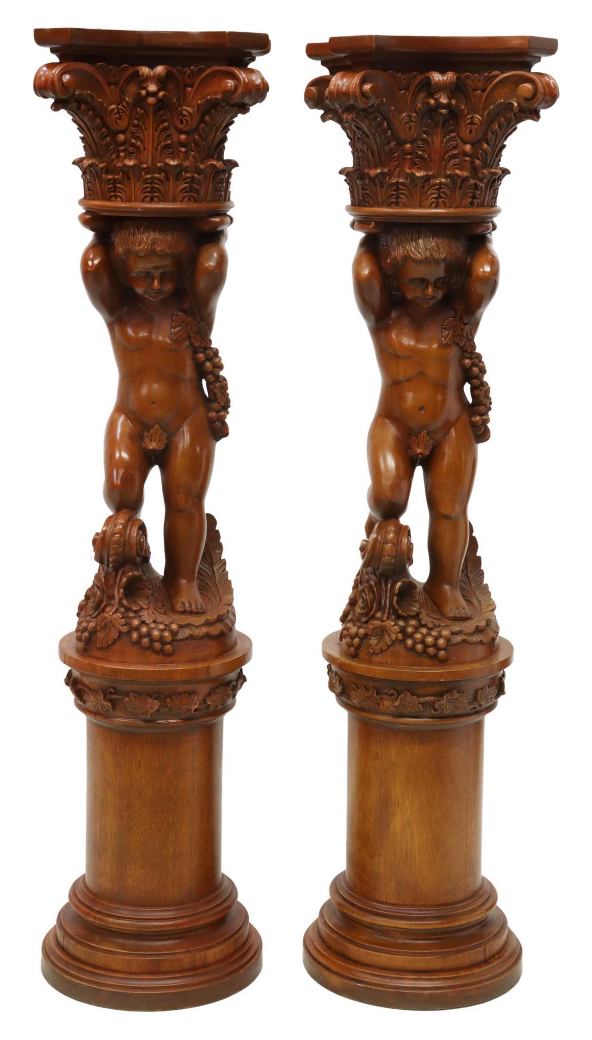 (2) NEOCLASSICAL STYLE CARVED MAHOGANY PEDESTALS (1 of 3)
