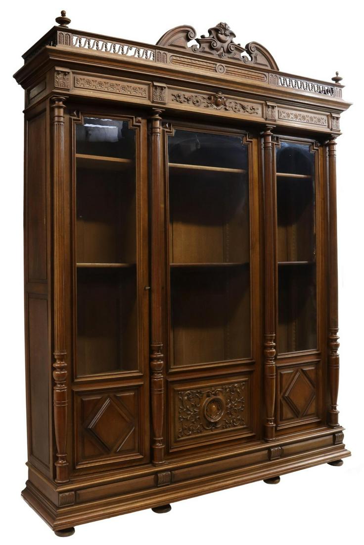 FRENCH HENRI II STYLE CARVED WALNUT BOOKCASE (1 of 4)