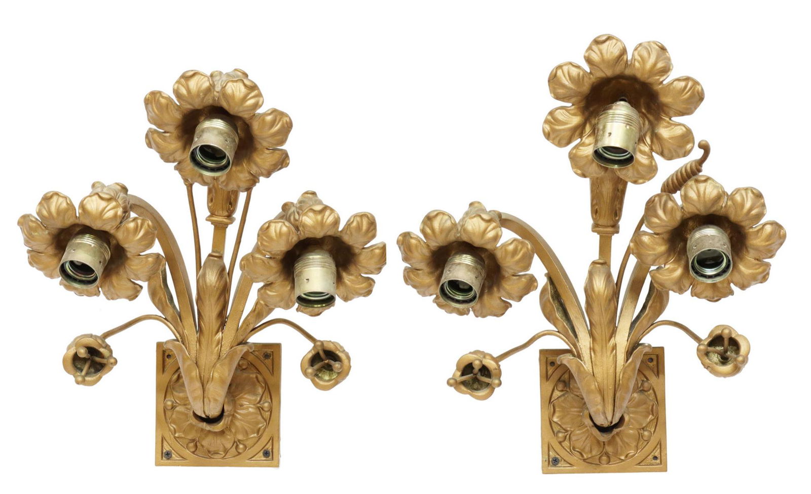 (2) ART NOUVEAU BRONZE THREE-LIGHT WALL SCONCES (1 of 2)