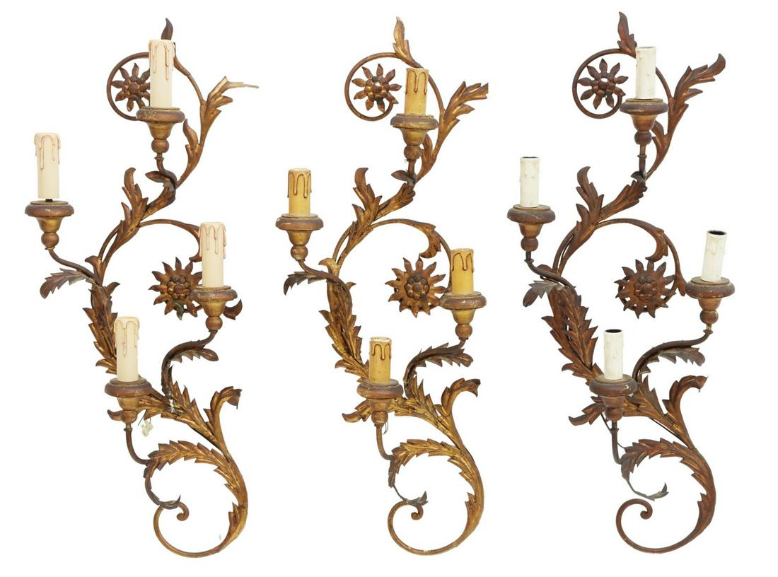 (3) ITALIAN GILT IRON FOUR-LIGHT WALL SCONCES (1 of 3)
