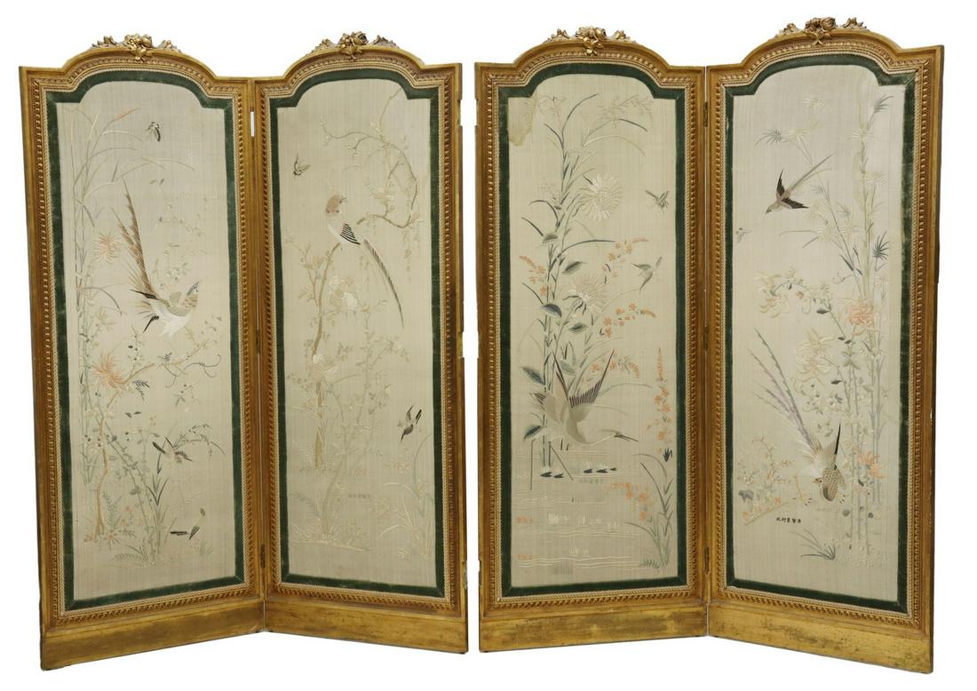 FRENCH GILTWOOD FOLDING SCREEN, CHINESE PANELS (1 of 5)