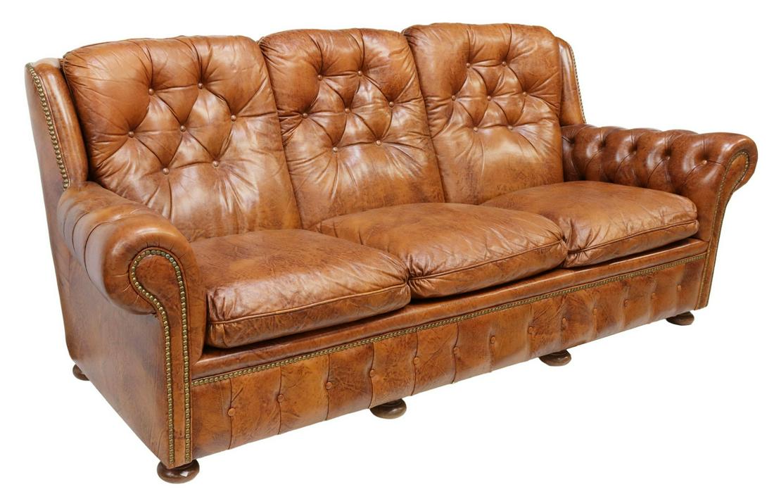 ITALIAN TUFTED LEATHER THREE-SEAT SOFA (1 of 3)