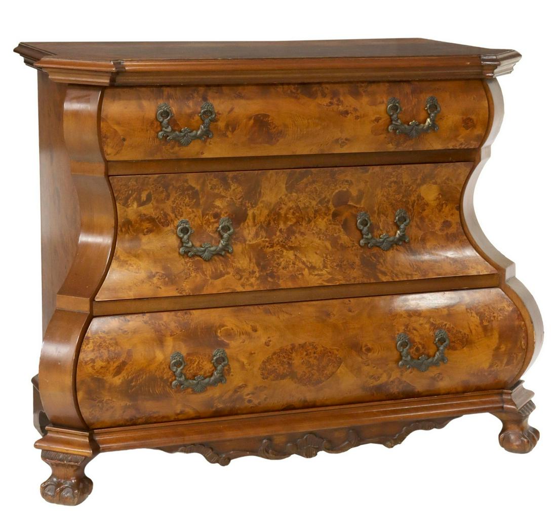 DUTCH BURLWOOD BOMBE THREE-DRAWER COMMODE (1 of 5)