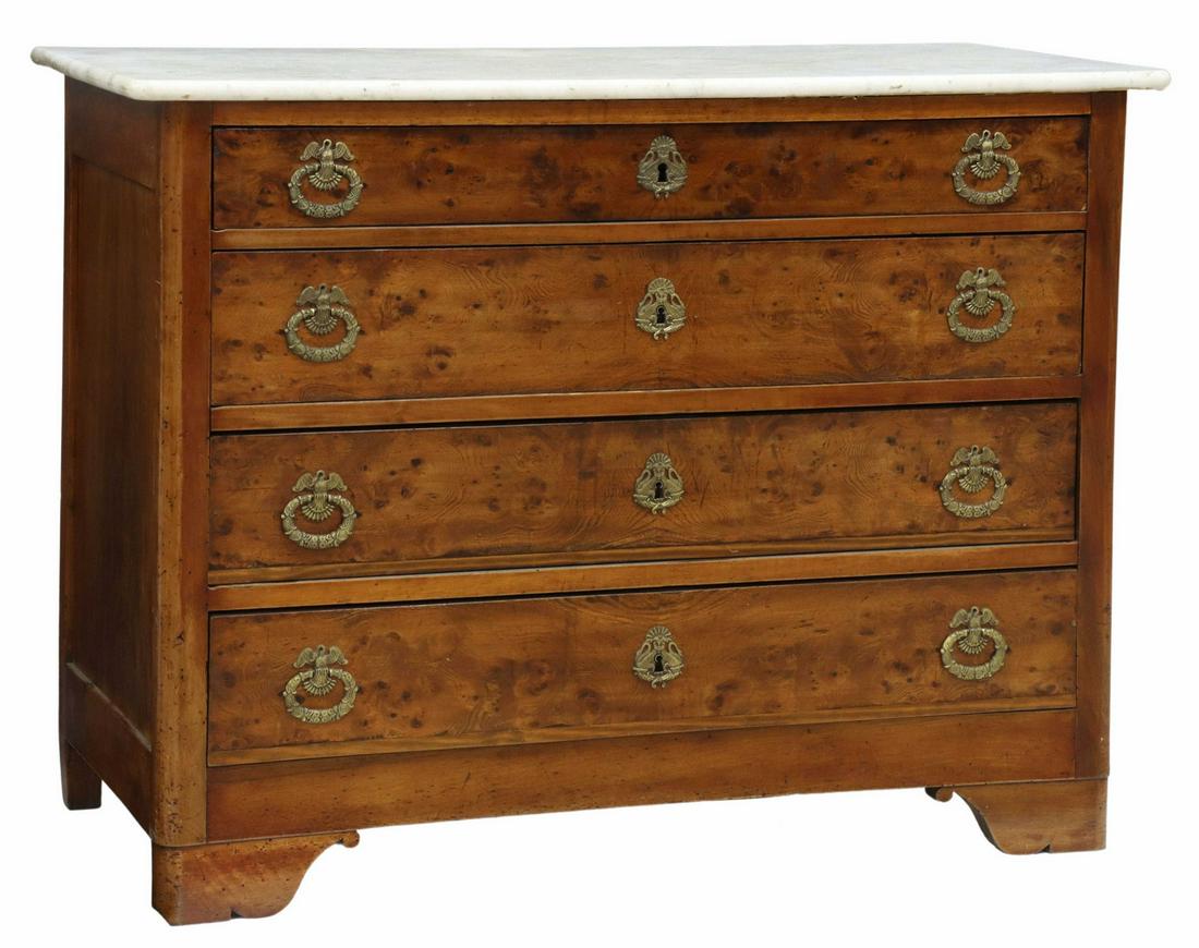 FRENCH MARBLE-TOP BURLWOOD COMMODE (1 of 5)