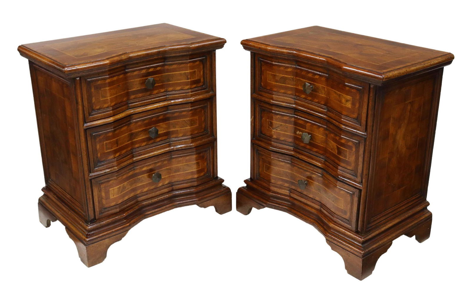 (2) ITALIAN WALNUT THREE-DRAWER NIGHTSTANDS (1 of 5)