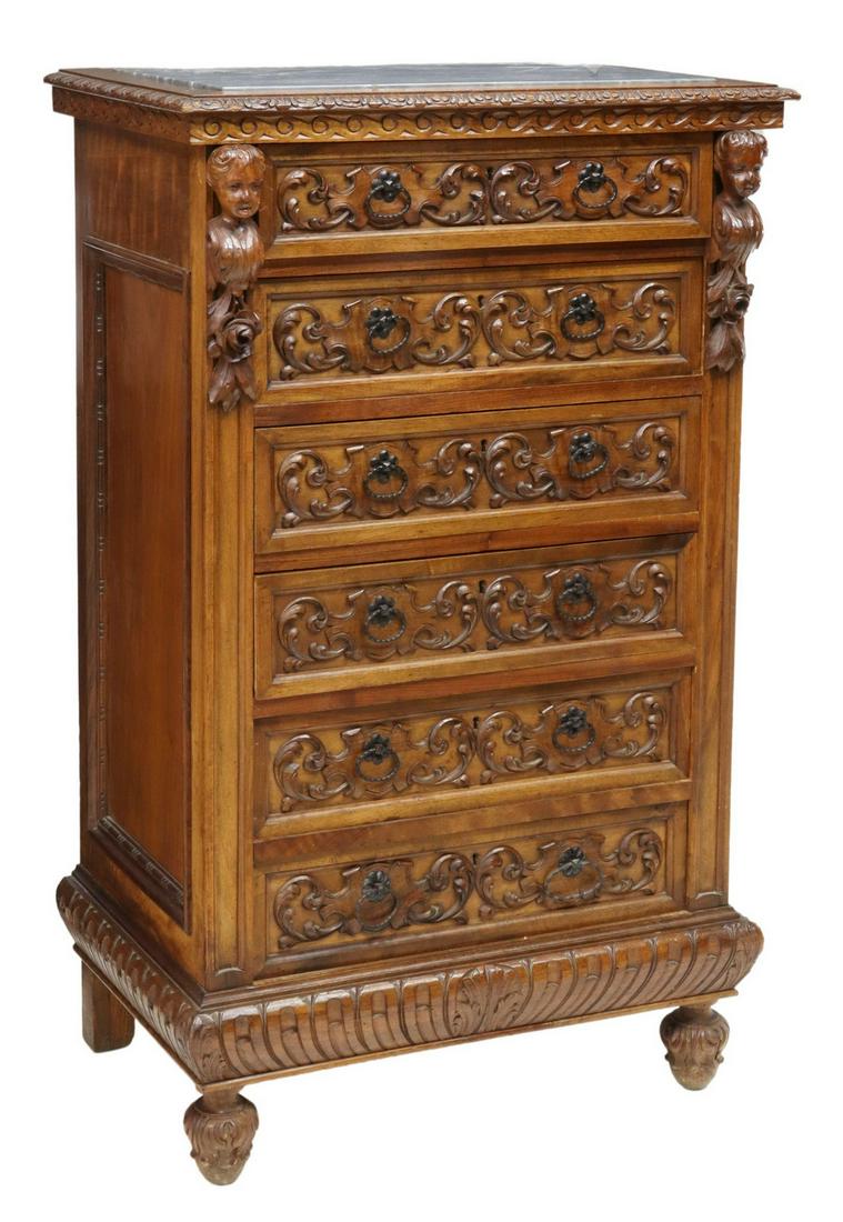 RENAISSANCE REVIVAL CARVED CHEST OF DRAWERS (1 of 5)