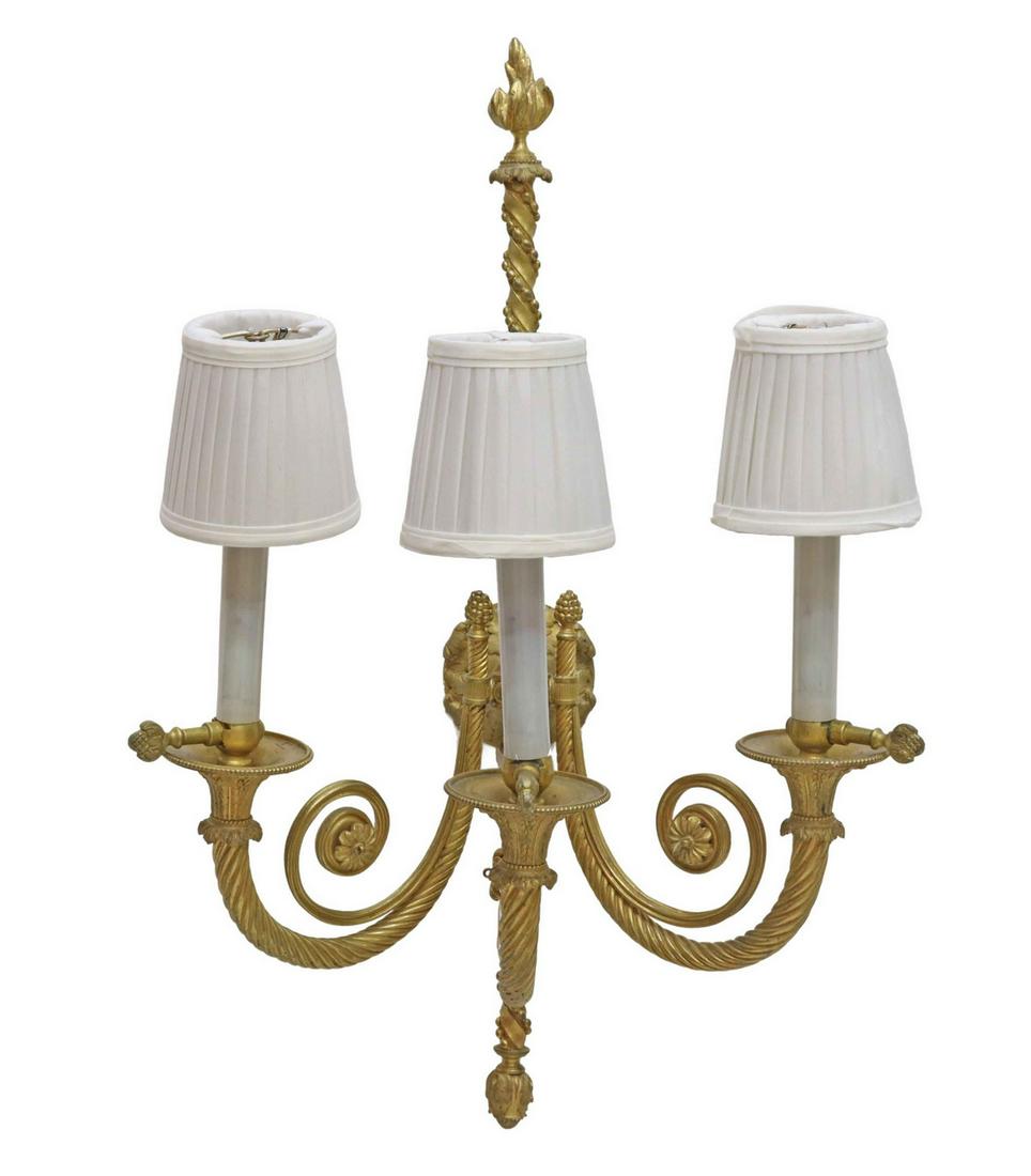 LOUIS XVI STYLE GILT BRONZE THREE-LIGHT SCONCE (1 of 2)