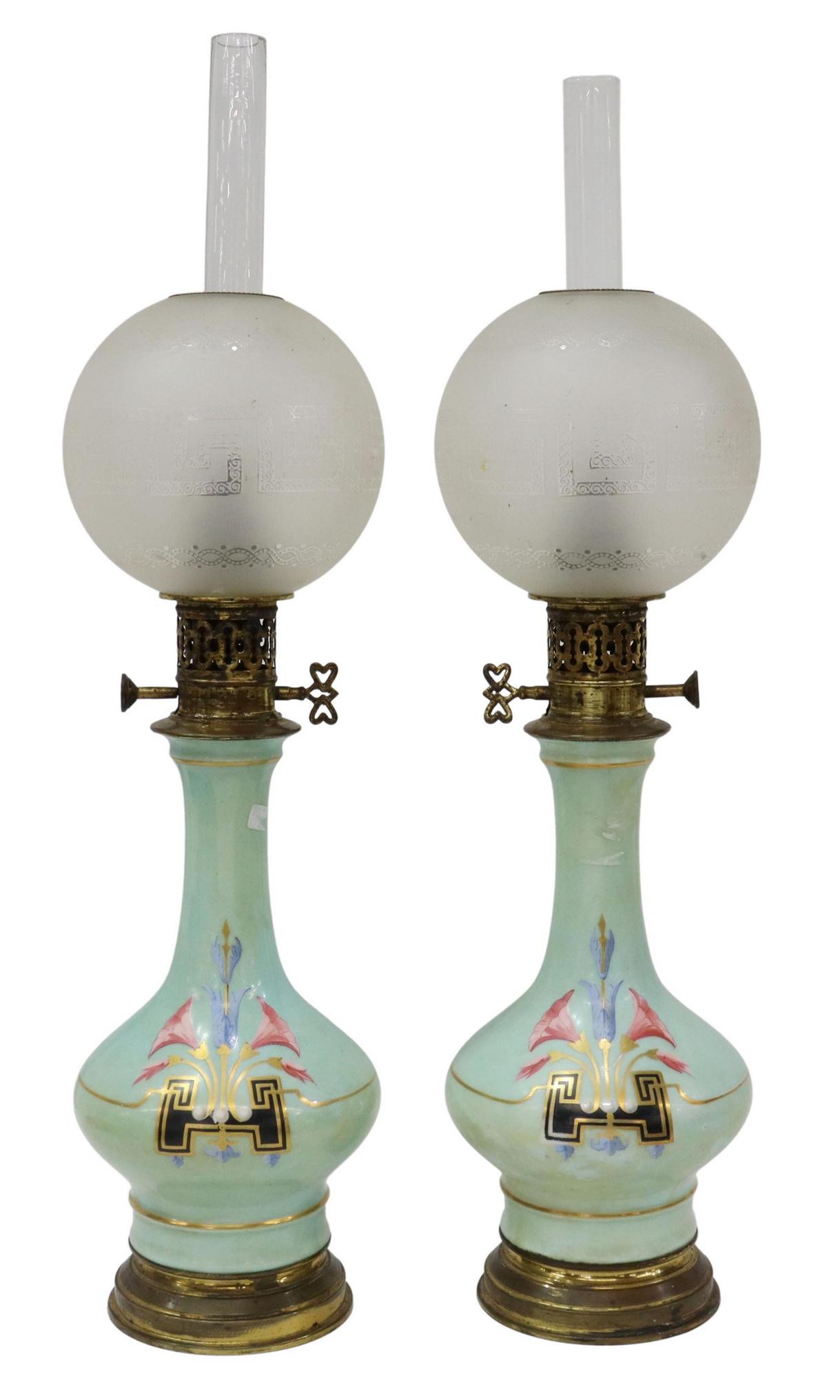 (2) FRENCH PORCELAIN OIL/ KEROSENE LAMPS (1 of 4)