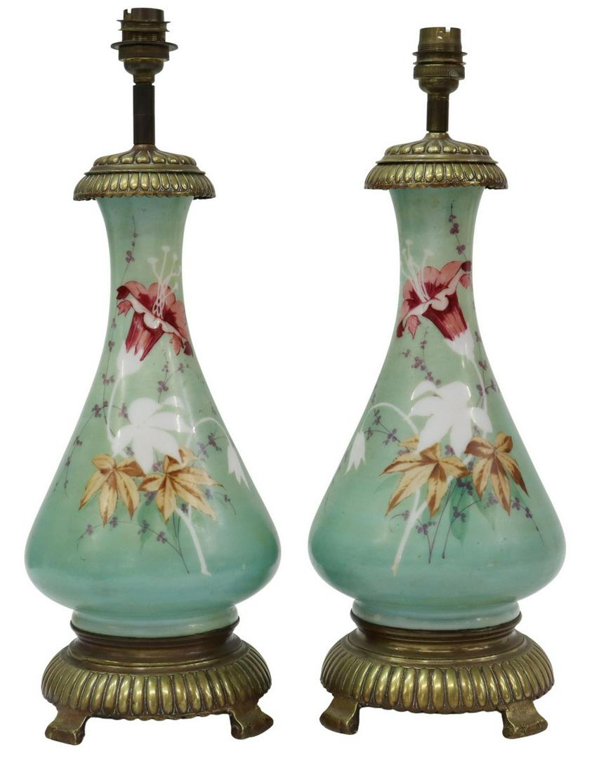 (2) FRENCH PORCELAIN CONVERTED OIL LAMPS (1 of 3)