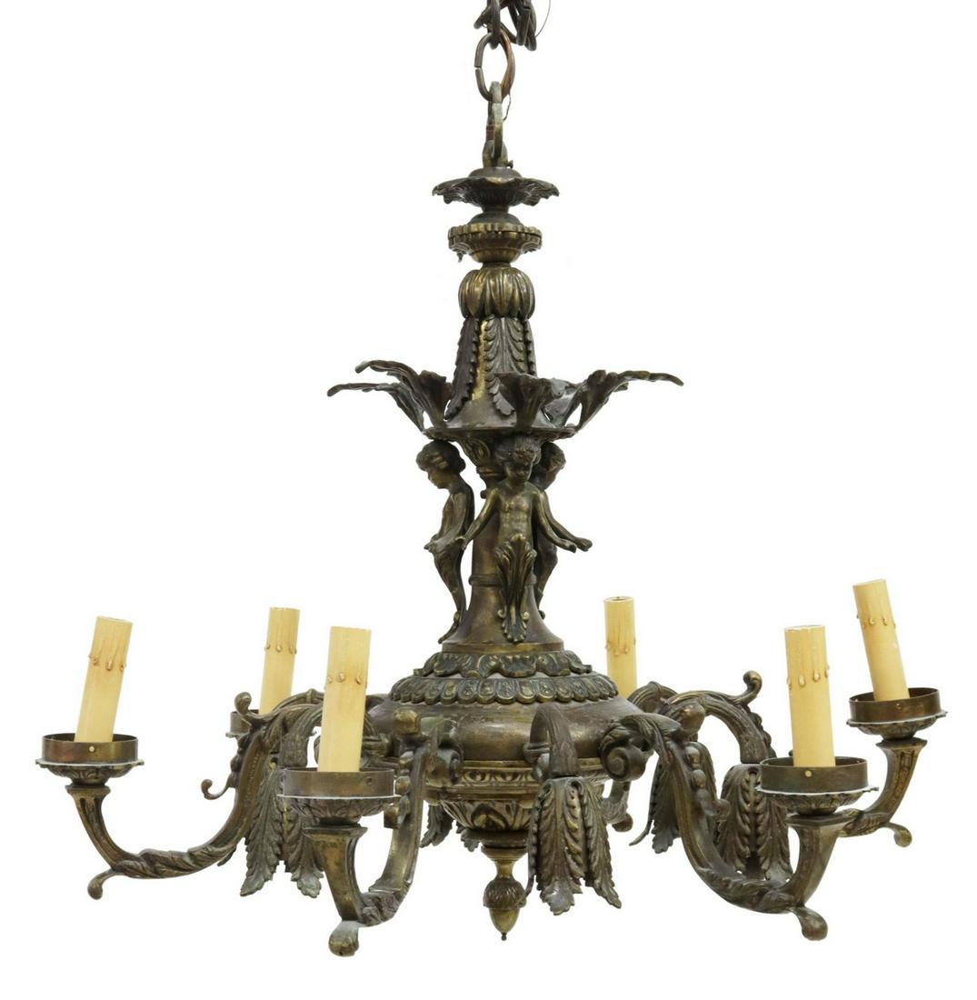 PATINATED BRONZE 12-LT CHERUB CHANDELIER (1 of 2)
