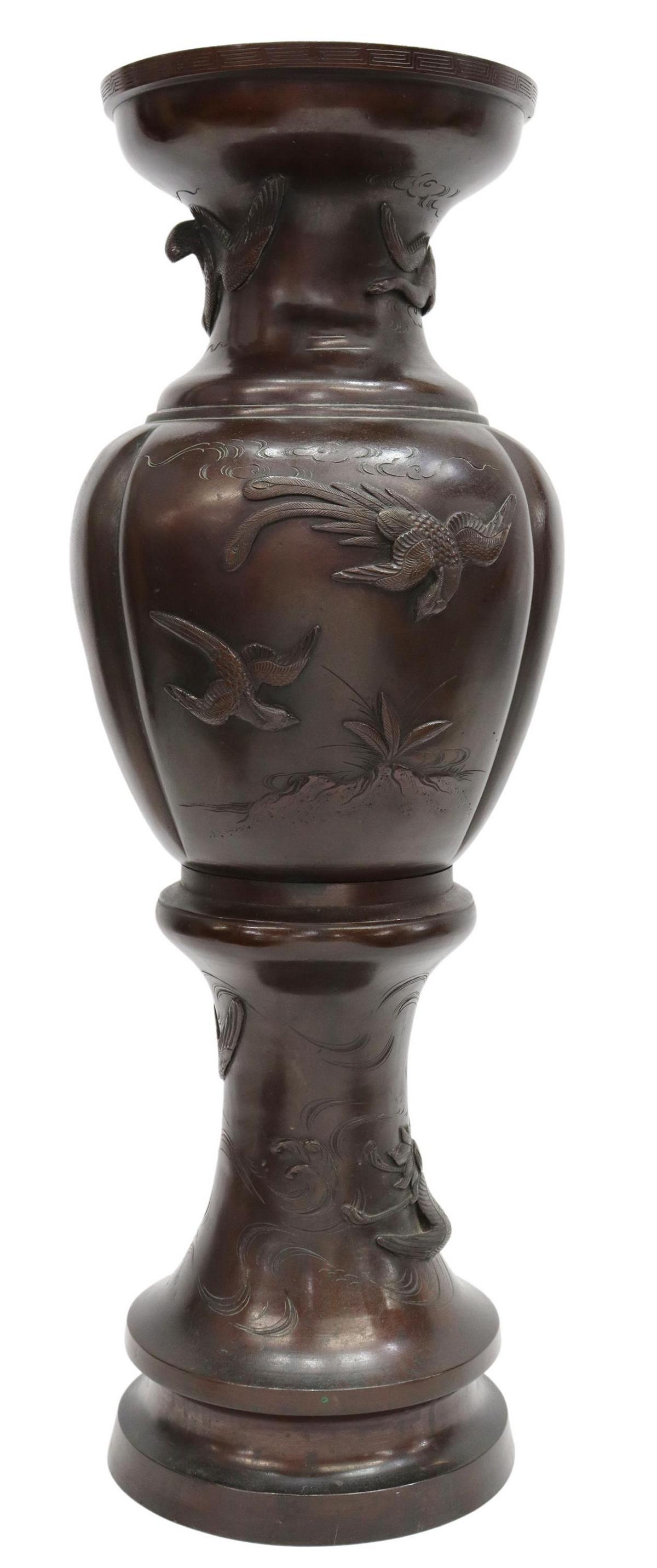 LARGE JAPANESE MEIJI PERIOD PATINATED BRONZE URN (1 of 4)