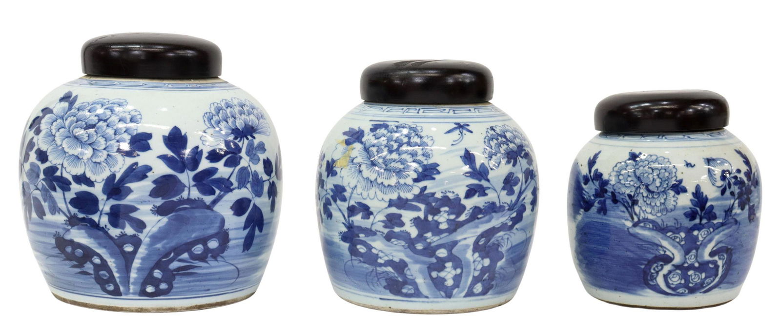 (3) CHINESE BLUE & WHITE PORCELAIN LIDDED JARS (1 of 3)