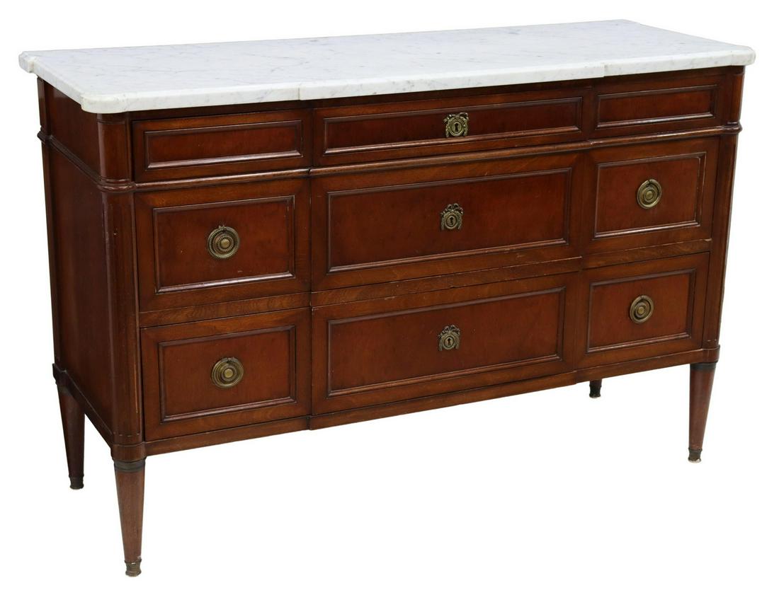 FRENCH LOUIS XVI STYLE MARBLE-TOP MAHOGANY COMMODE (1 of 5)