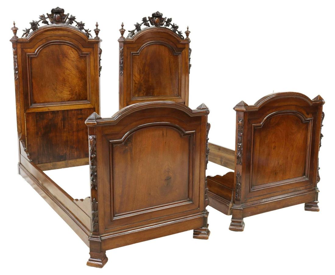 (2) LOUIS PHILIPPE PERIOD CARVED MAHOGANY BEDS (1 of 3)