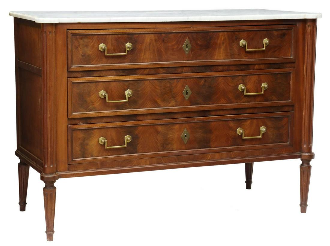 FRENCH LOUIS XVI STYLE MARBLE-TOP MAHOGANY COMMODE (1 of 5)