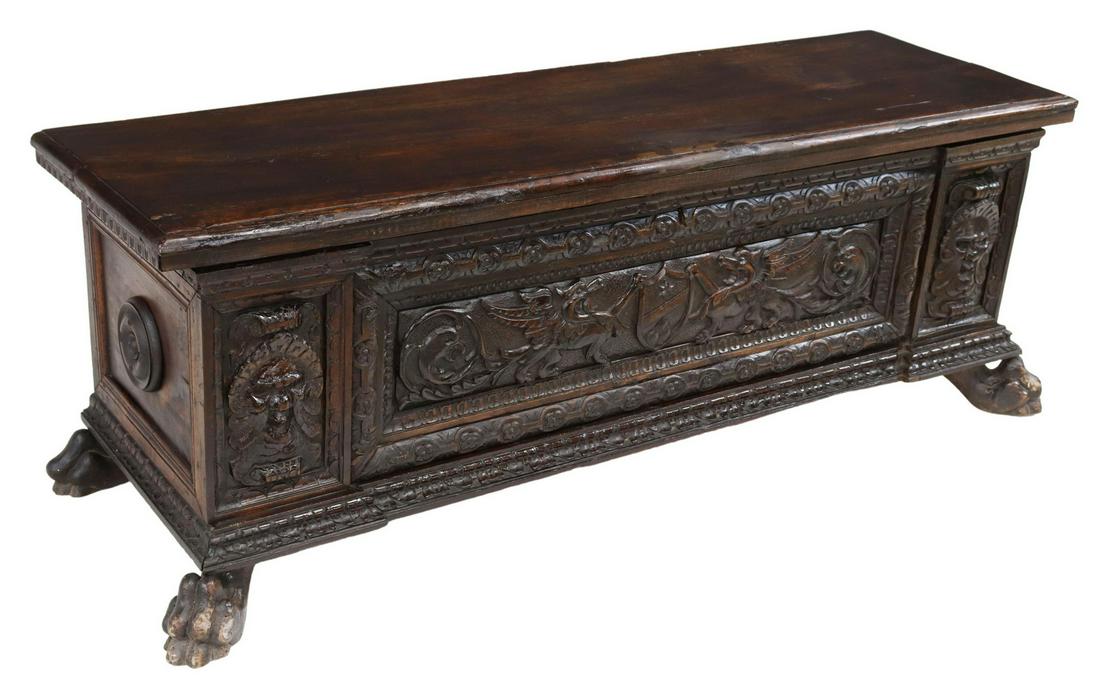 ITALIAN RENAISSANCE REVIVAL CARVED WALNUT CHEST (1 of 7)