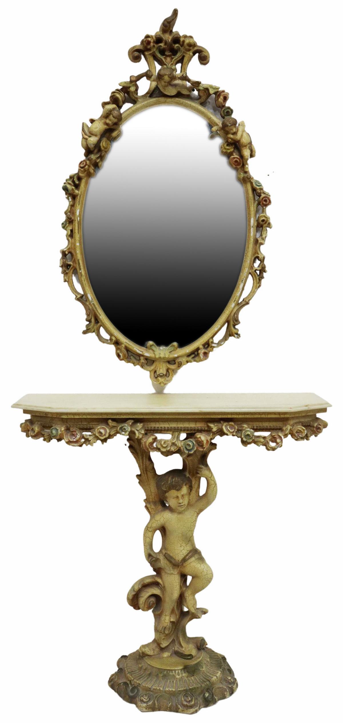 ITALIAN PARCEL GILT FIGURAL CONSOLE TABLE & MIRROR (1 of 4)
