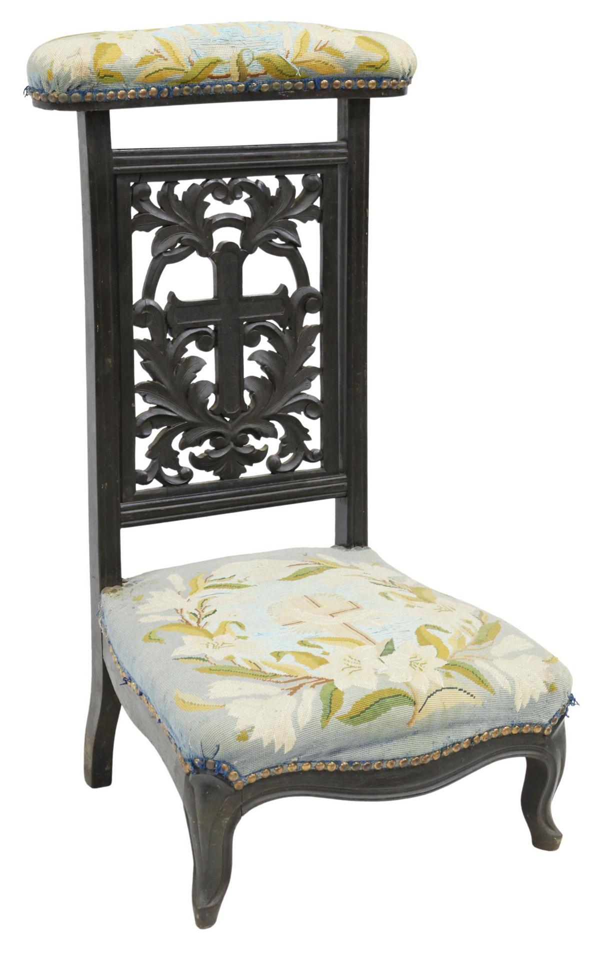 FRENCH CARVED CROSS SPLAT PRIE-DIEU PRAYER CHAIR (1 of 5)