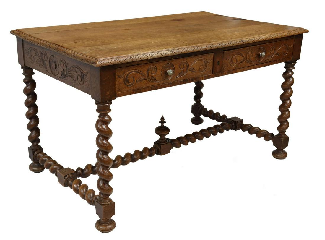 FRENCH HENRI II STYLE CARVED OAK WRITING DESK (1 of 6)