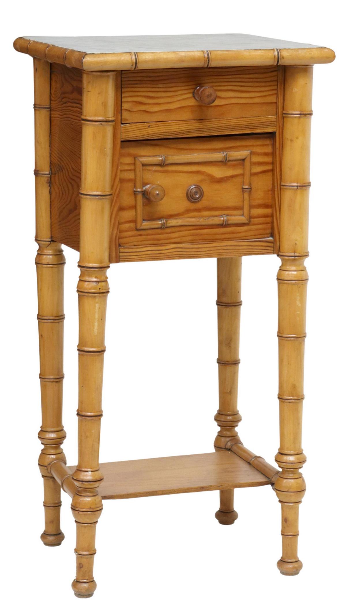 FRENCH MARBLE-TOP PINE & FAUX BAMBOO NIGHTSTAND (1 of 5)