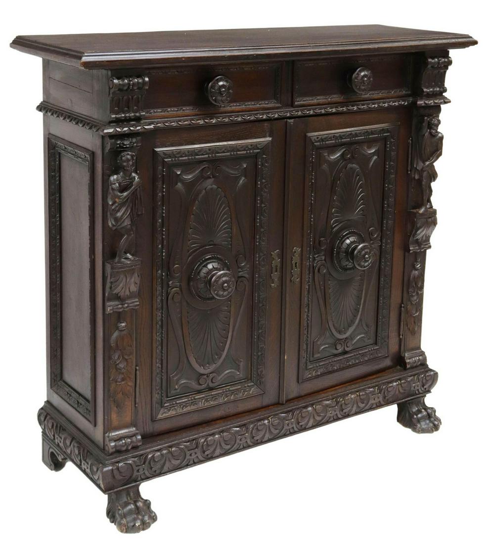 ITALIAN RENAISSANCE REVIVAL FIGURAL CARVED CABINET (1 of 7)
