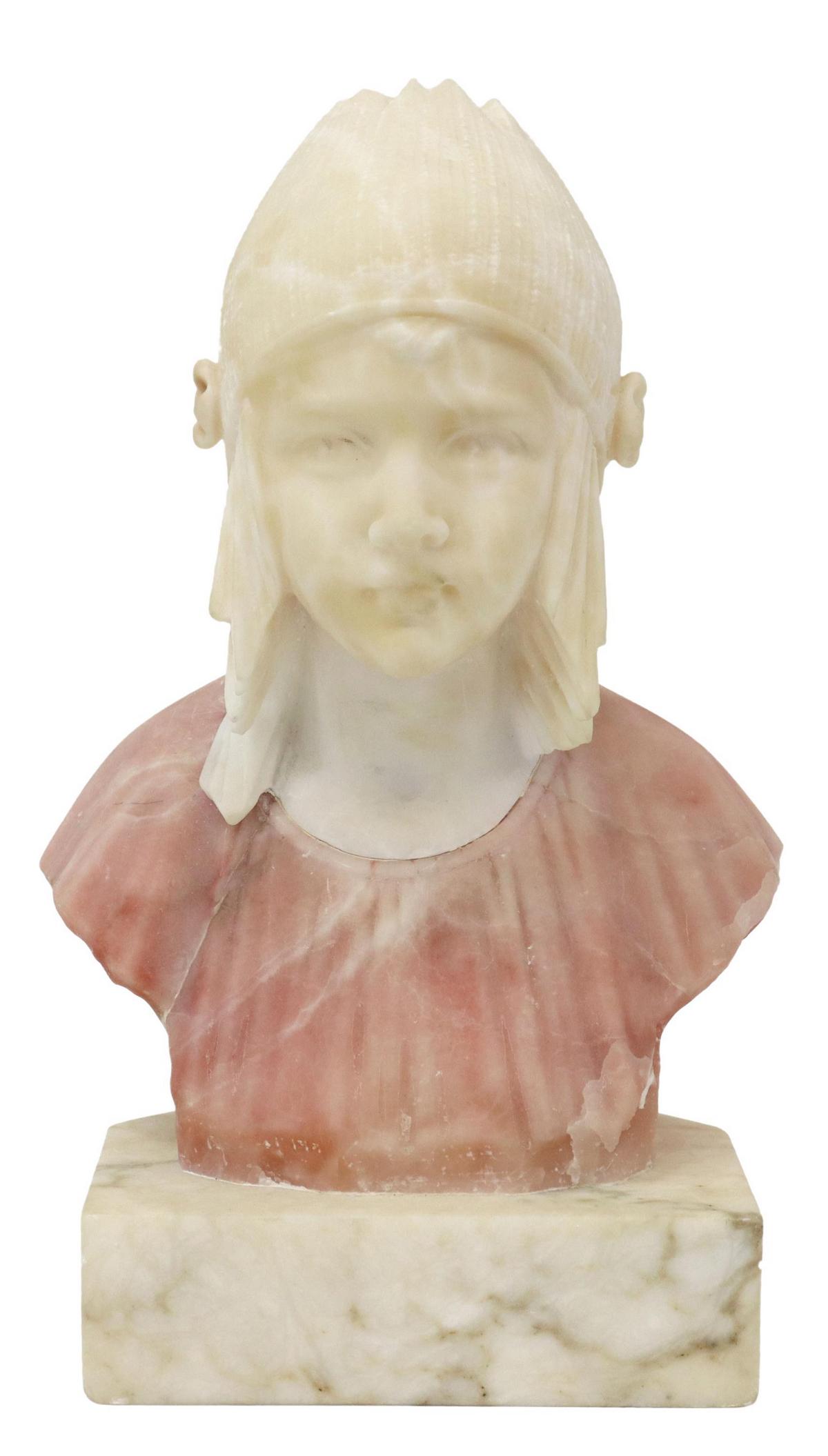 ART DECO CARVED ALABSTER FEMALE BUST SCULPTURE (1 of 6)