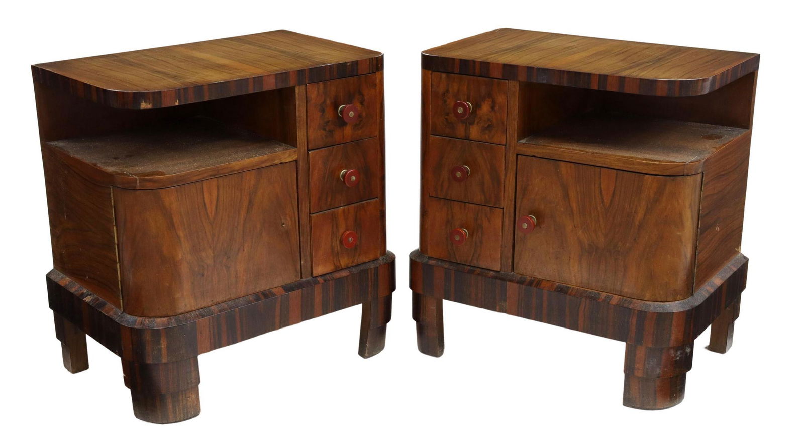 (2) ITALIAN ART DECO MIXED WOOD BEDSIDE CABINETS (1 of 6)