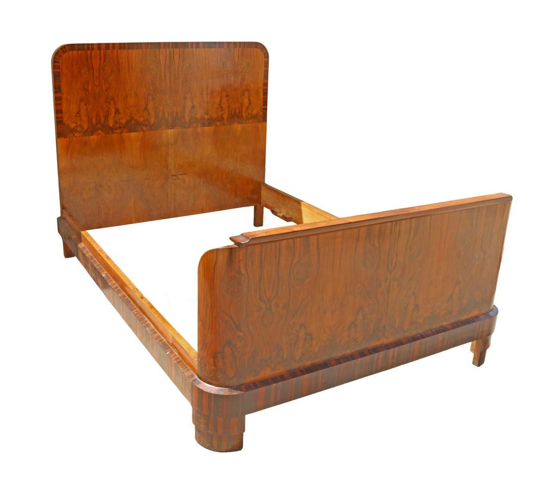 ITALIAN ART DECO BURLED WALNUT & ROSEWOOD BED (1 of 2)