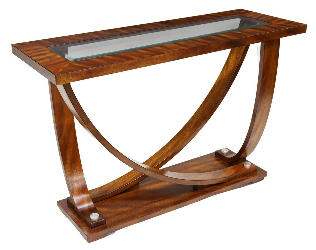BEVELED GLASS TOP MAHOGANY CONSOLE TABLE (1 of 4)