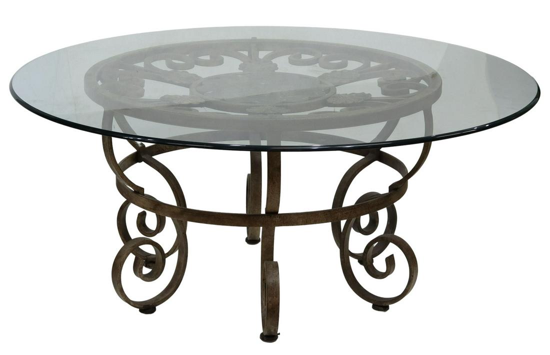 GLASS-TOP WROUGHT IRON ROUND COFFEE TABLE (1 of 3)