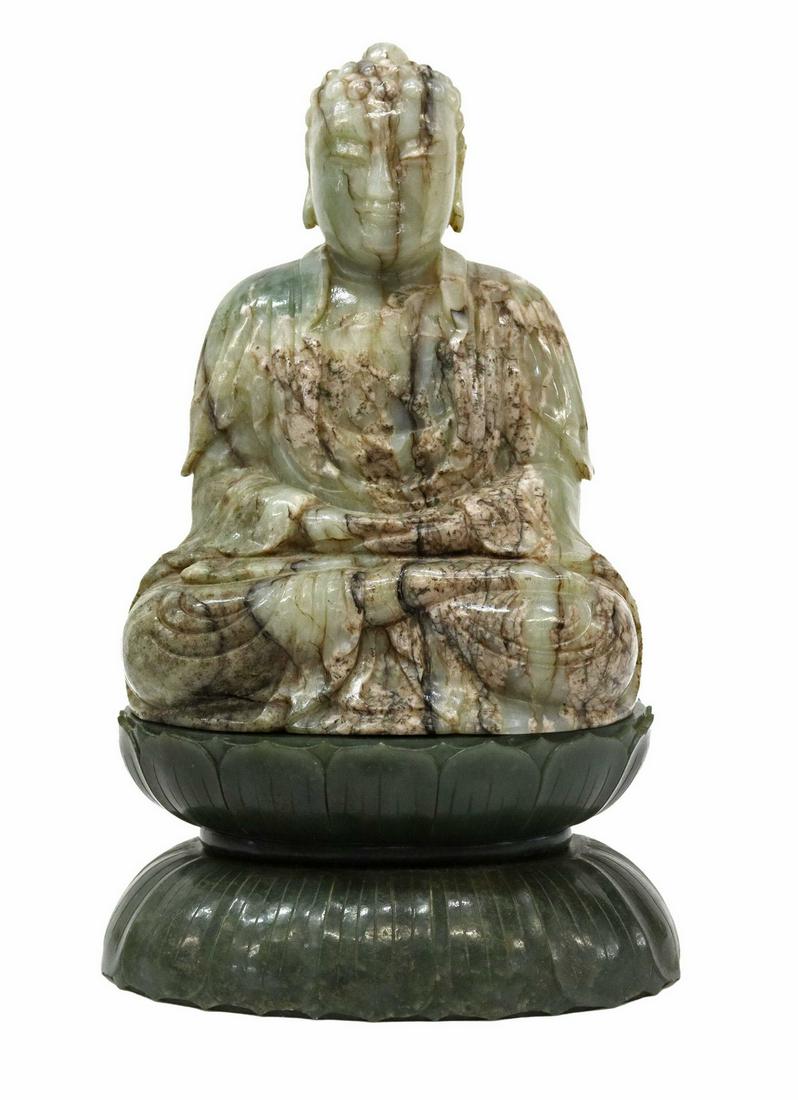 CHINESE CARVED JADE SEATED MEDITATION BUDDHA (1 of 3)